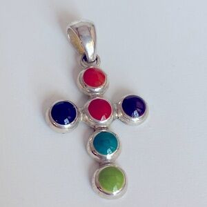 Multicolor Silver Cross Pendant